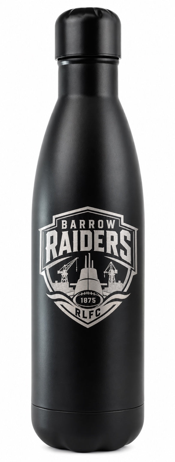Barrow Raiders 500ml black matte drinks flask – full bottle