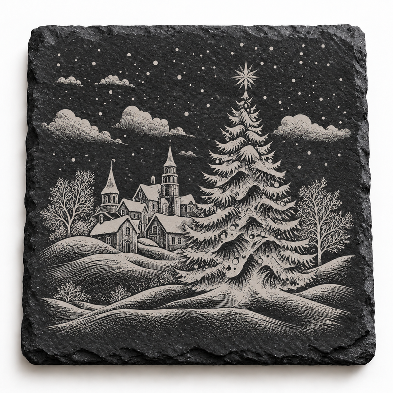 Christmas Village Slate Coaster