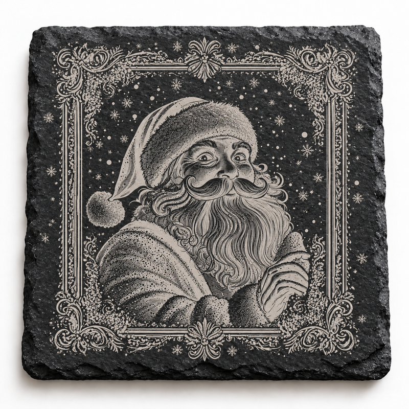Decorative Santa Portrait Christmas Slate Coaster