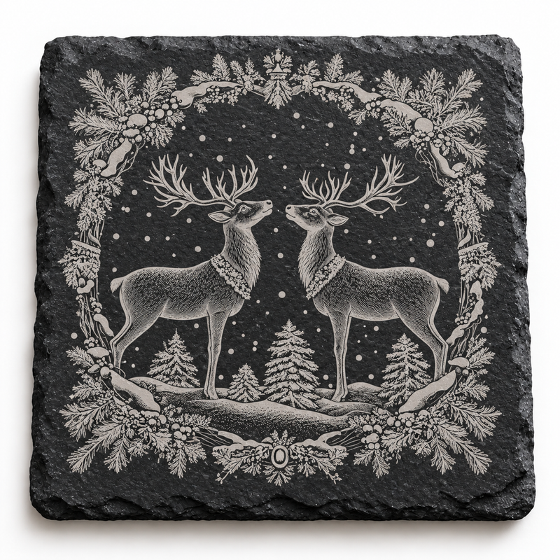 Deer Pair Christmas Slate Coaster