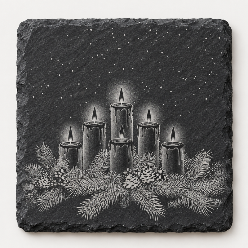 Five Christmas Candles Slate Coaster