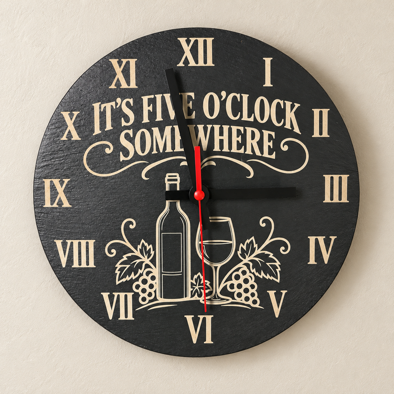 It's Five O'Clock Somewhere engraved slate clock