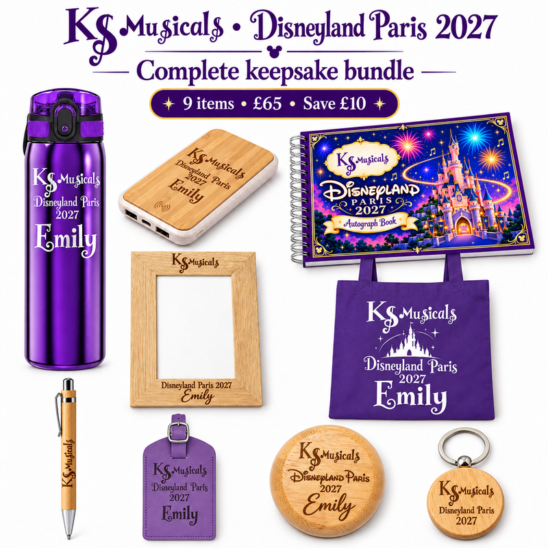Complete KS Musicals Disneyland Paris 2027 bundle: all nine personalised items, £65 saving £10