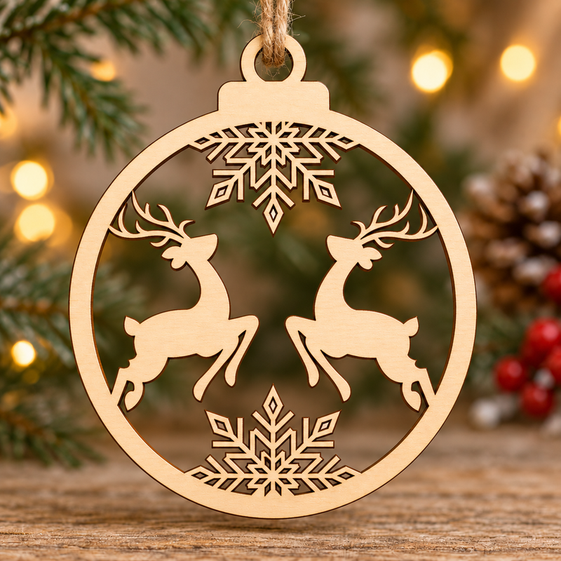 Laser Cut Reindeer Snowflake Christmas Bauble