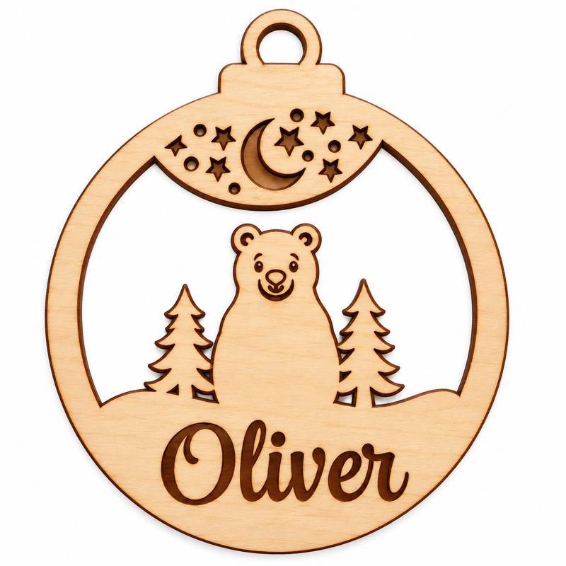 Personalised Bear Winter Woodland Christmas Bauble
