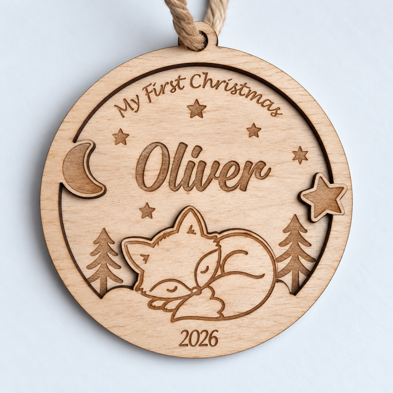 Personalised Fox First Christmas Bauble 2026