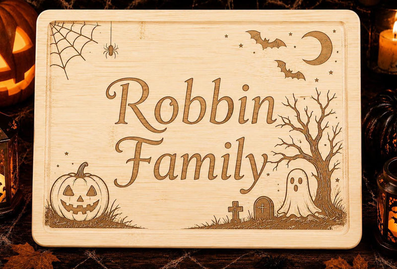 Personalised engraved Halloween chopping serving board