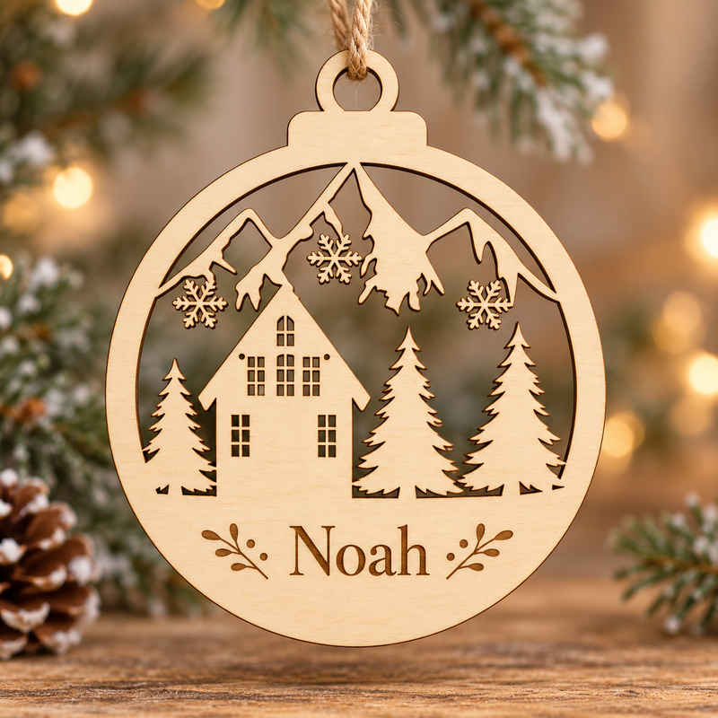 Personalised Mountain House Christmas Bauble