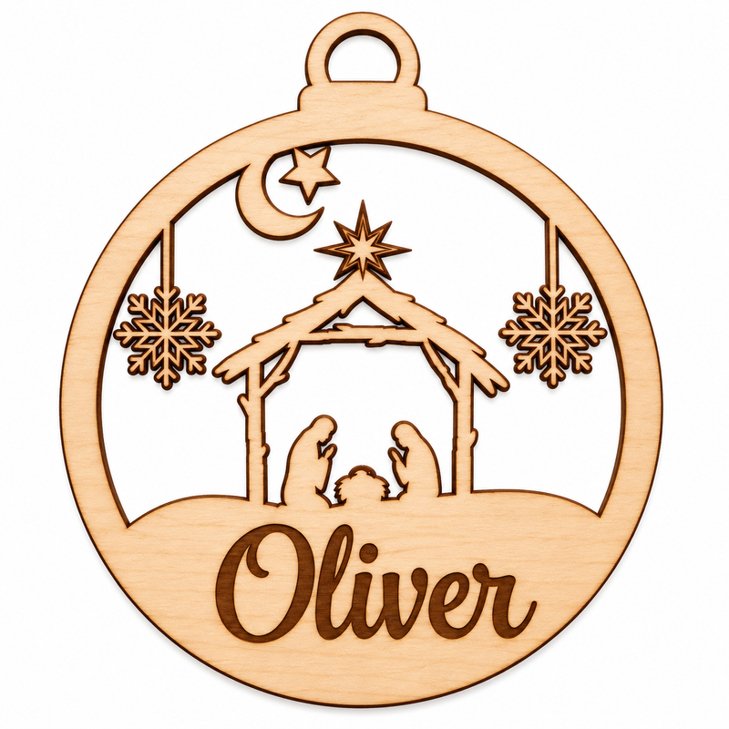Personalised Nativity Wooden Christmas Bauble