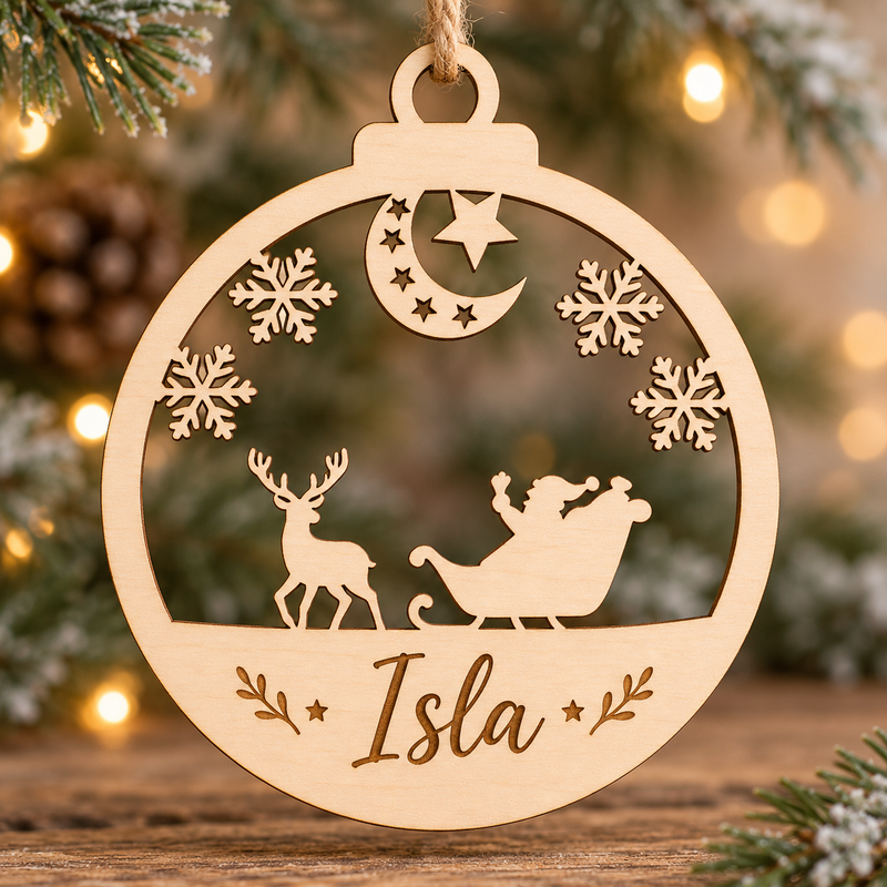 Personalised Santa & Reindeer Christmas Bauble