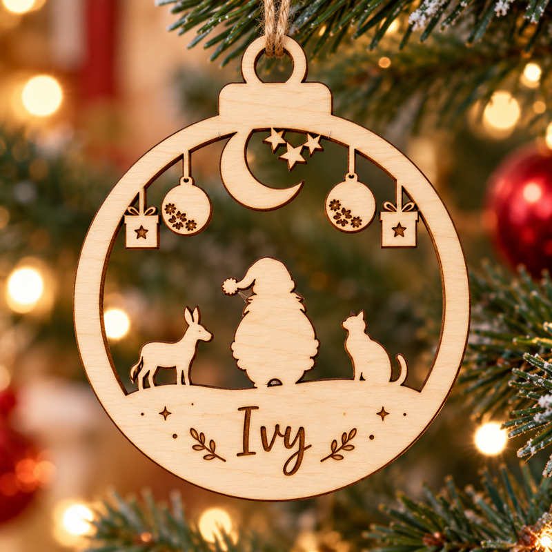Personalised Santa Woodland Christmas Bauble