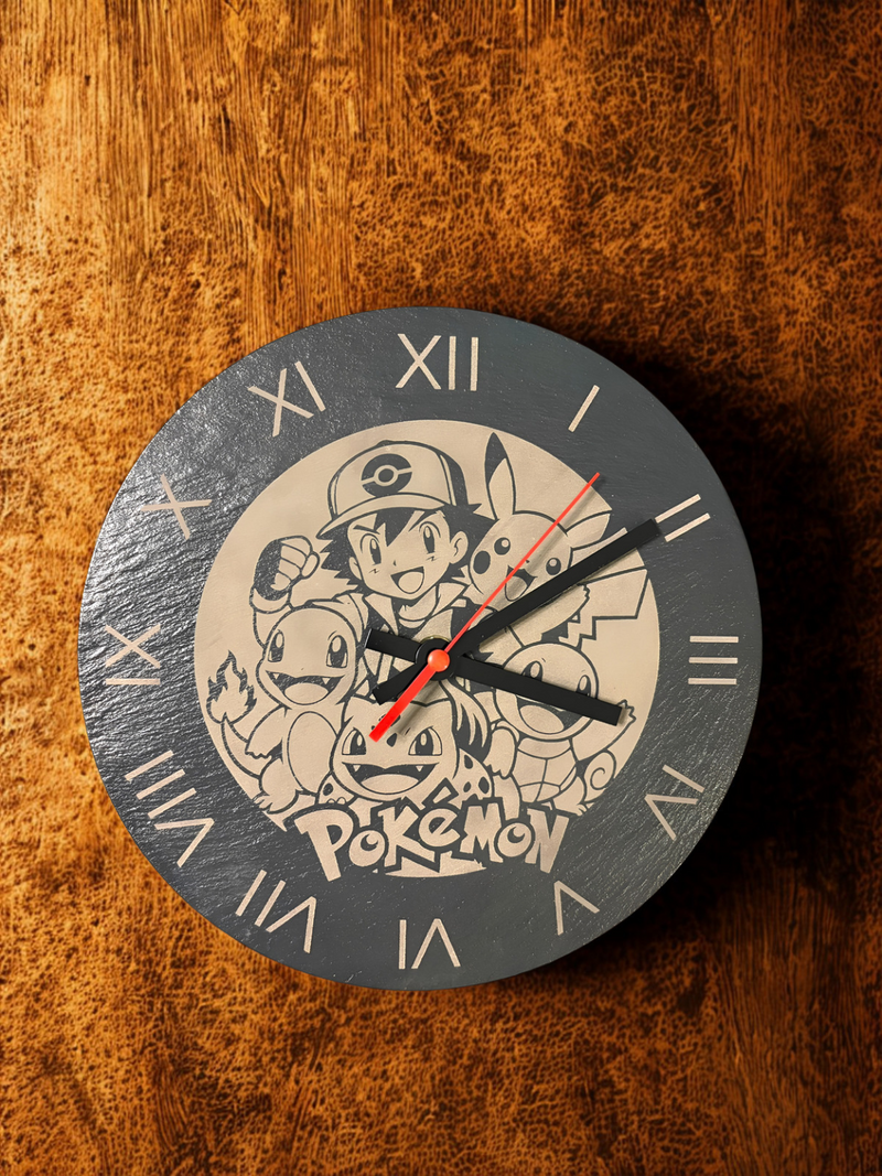 Pokémon engraved slate clock