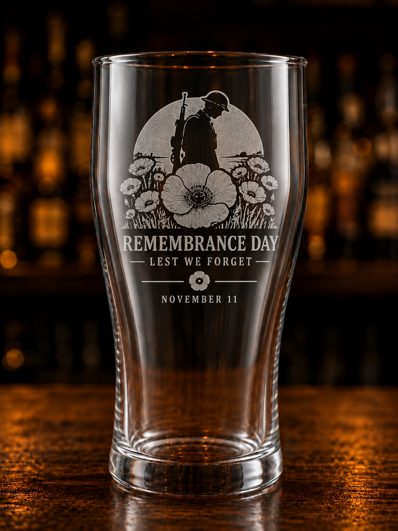 Remembrance Day engraved pint glass