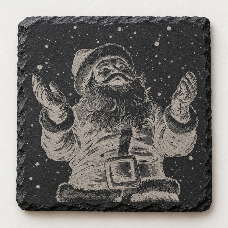 Santa Arms Raised Snowfall Christmas Slate Coaster