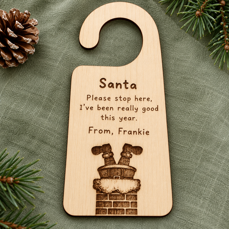Personalised Santa Stop Here Basswood Door Hanger – Chimney