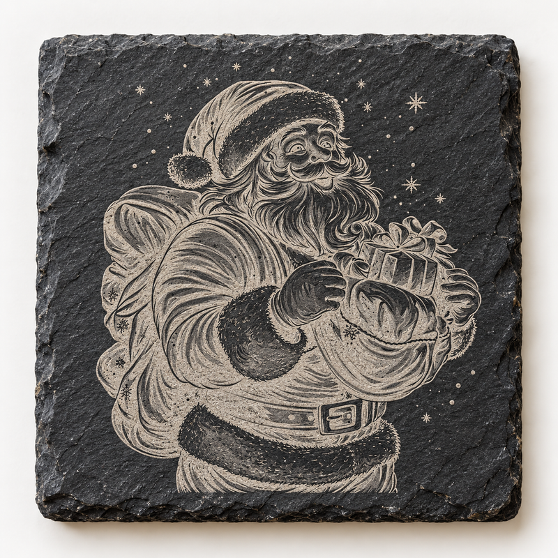 Santa Holding Gift Christmas Slate Coaster