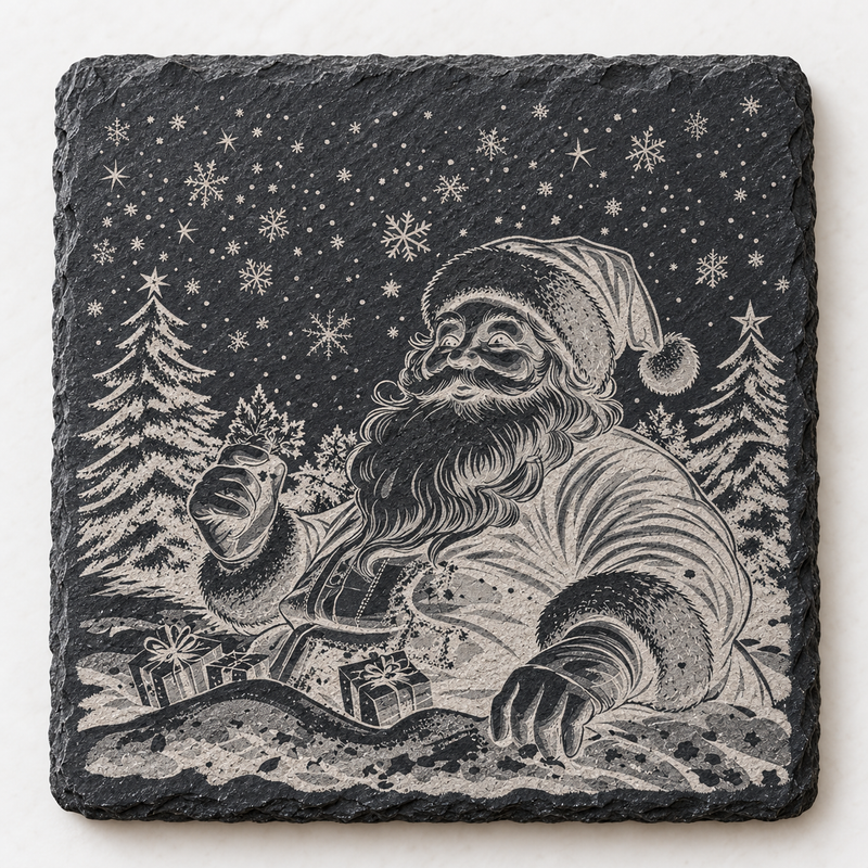 Santa with Gifts Christmas Slate Coaster
