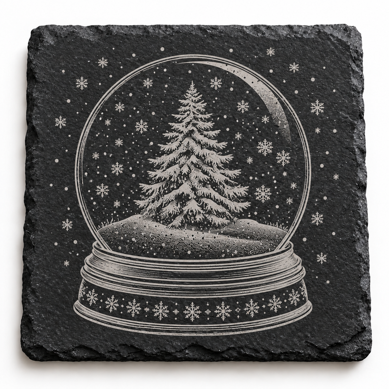 Snow Globe Christmas Tree Slate Coaster