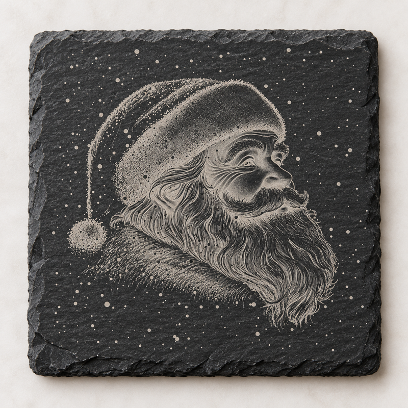 Snowfall Santa Profile Christmas Slate Coaster