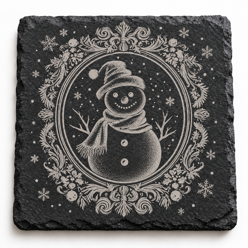 Snowman Wreath Christmas Slate Coaster