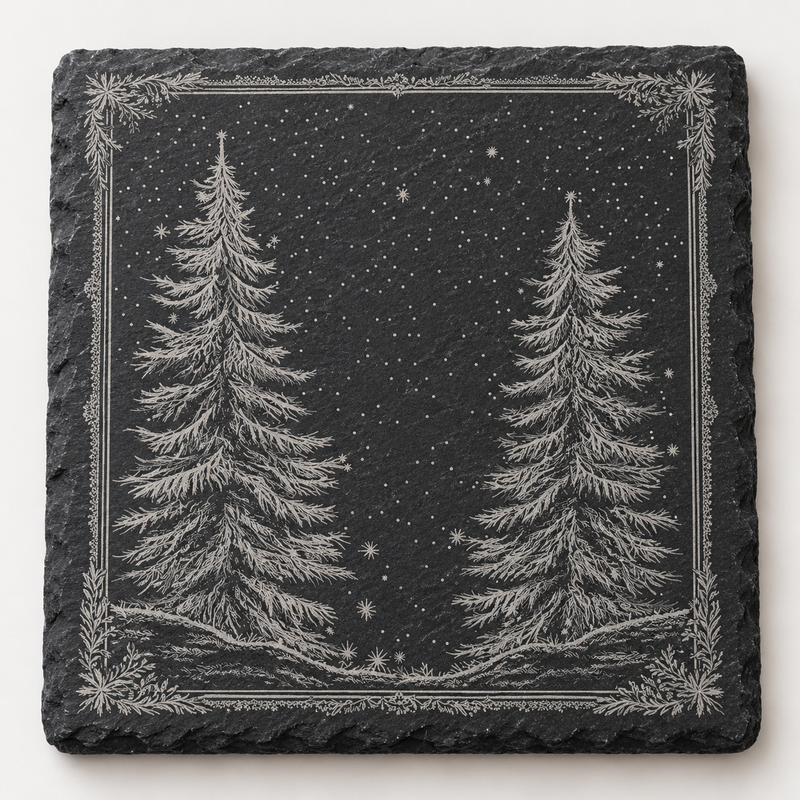 Twin Winter Trees Christmas Slate Coaster