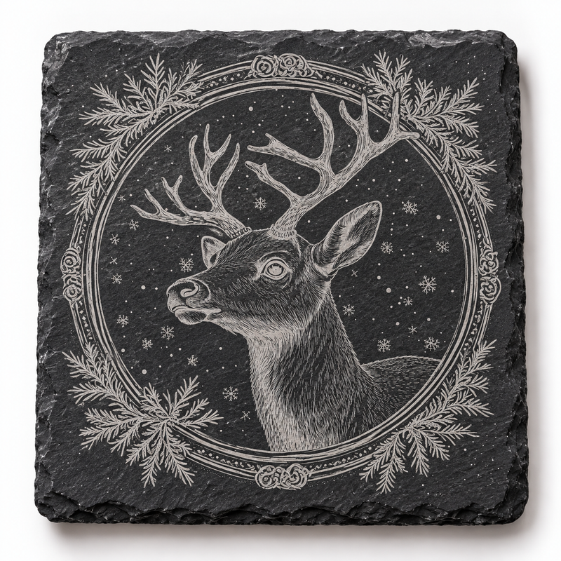 Winter Deer Christmas Slate Coaster