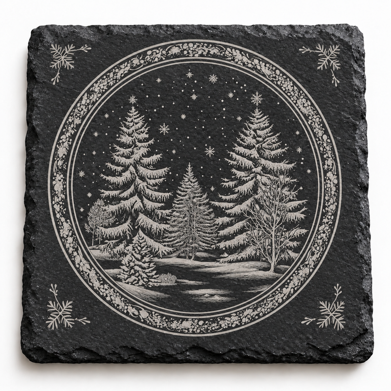 Winter Forest Christmas Slate Coaster