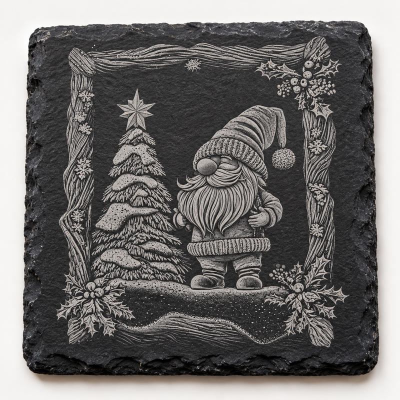 Winter Gnome & Christmas Tree Slate Coaster