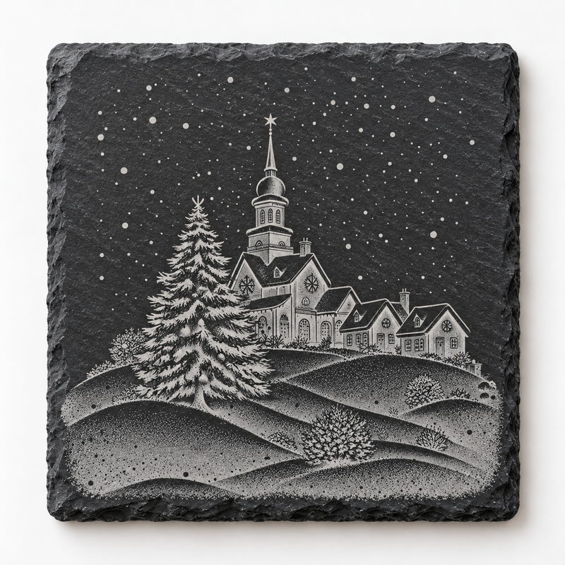 Winter Village Church Christmas Slate Coaster