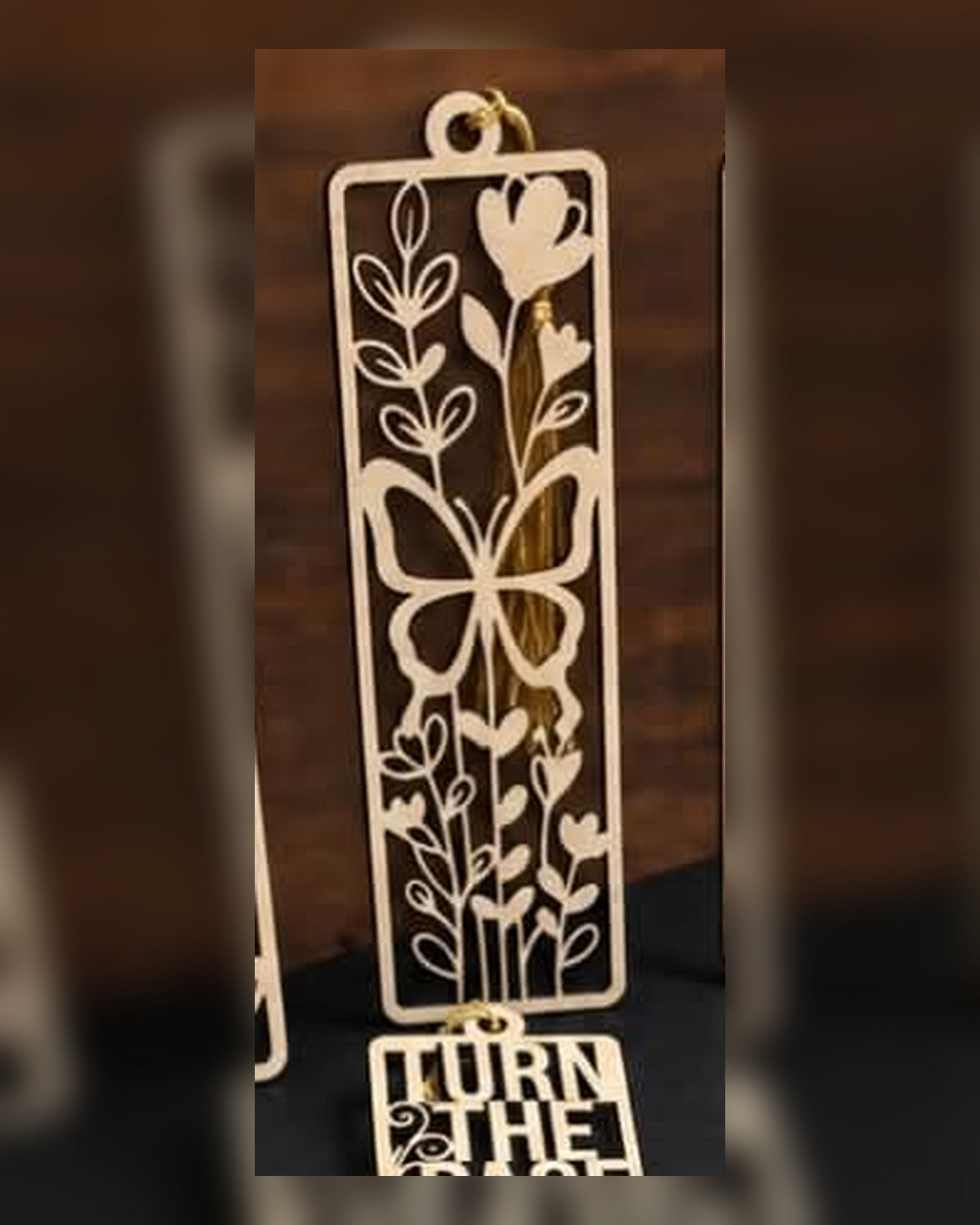 Flower and butterfly design wooden bookmark