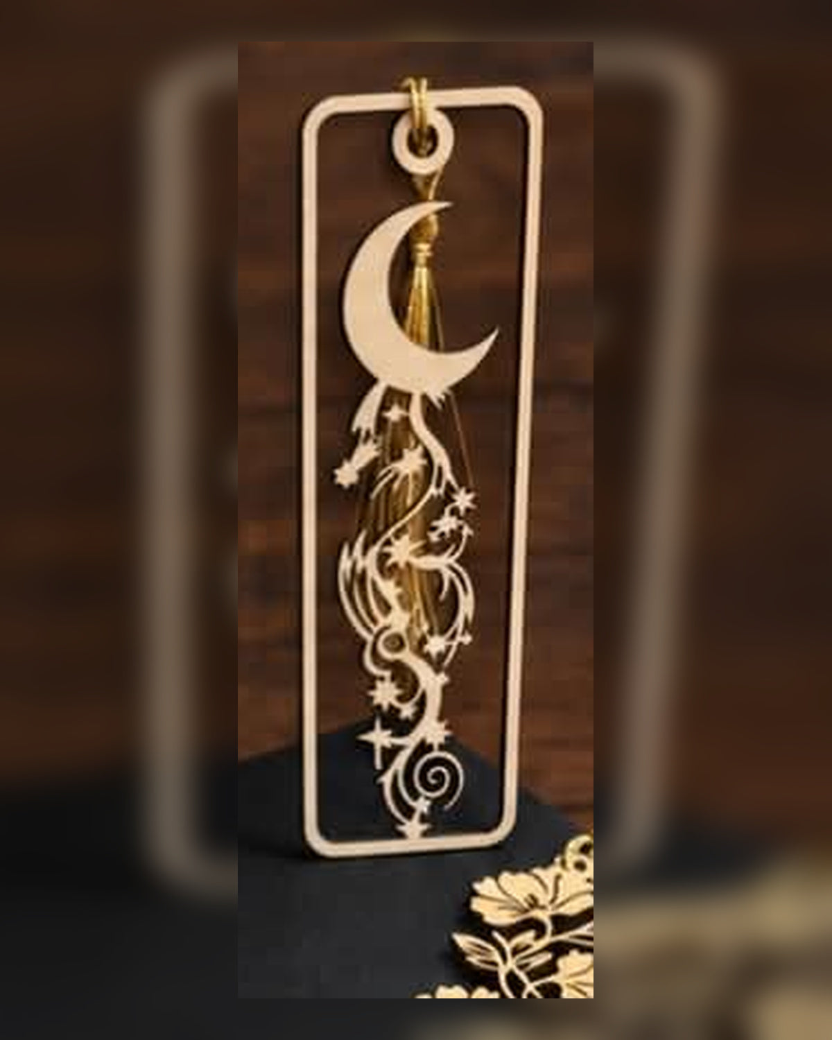 Moon and fairy design engraved wooden bookmark