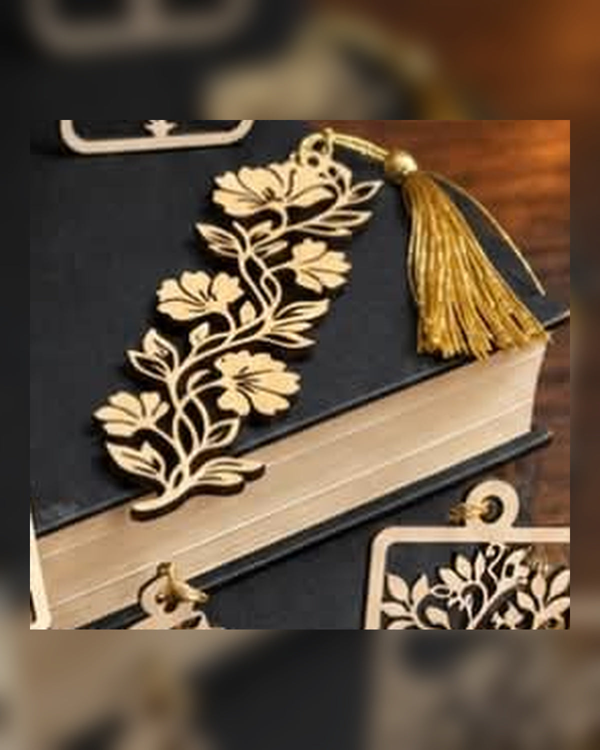 Floral vine engraved wooden bookmark