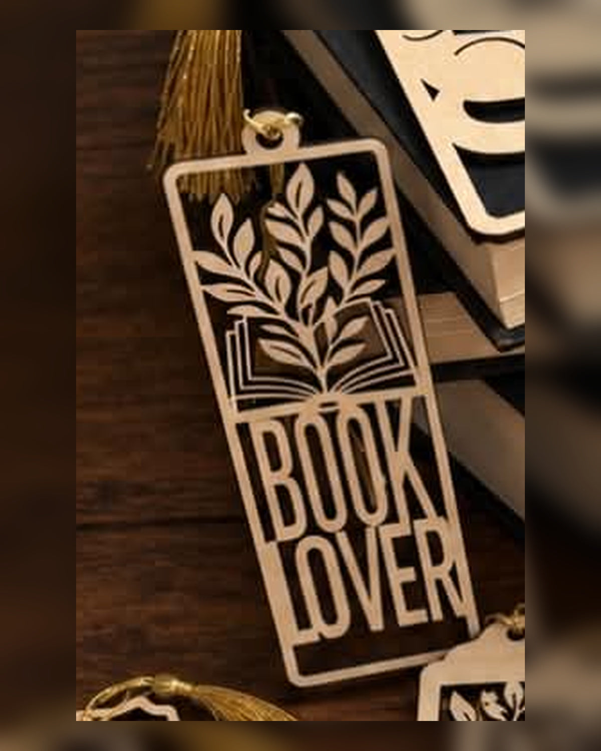 Book lover engraved wooden bookmark