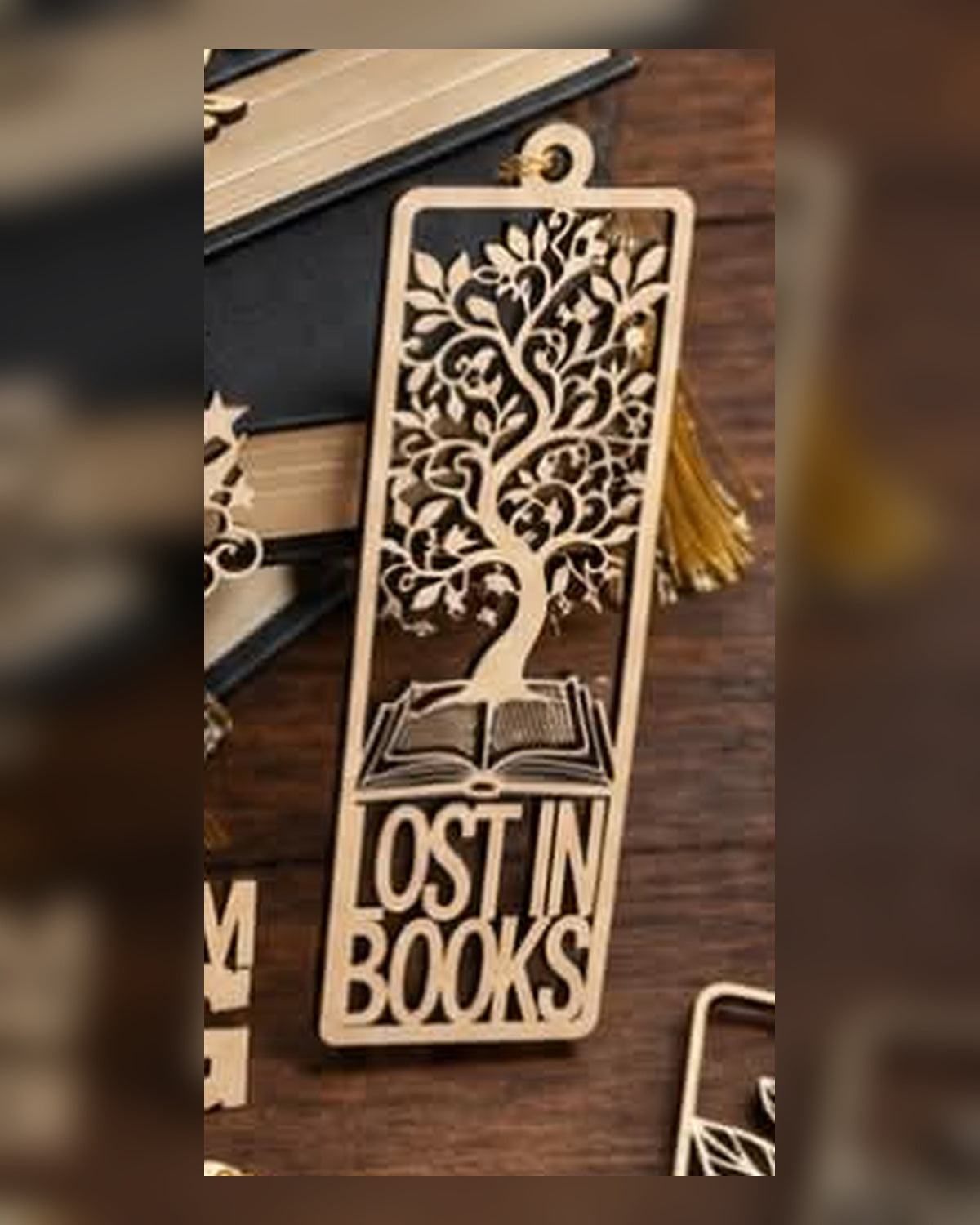 Lost in Books engraved wooden bookmark