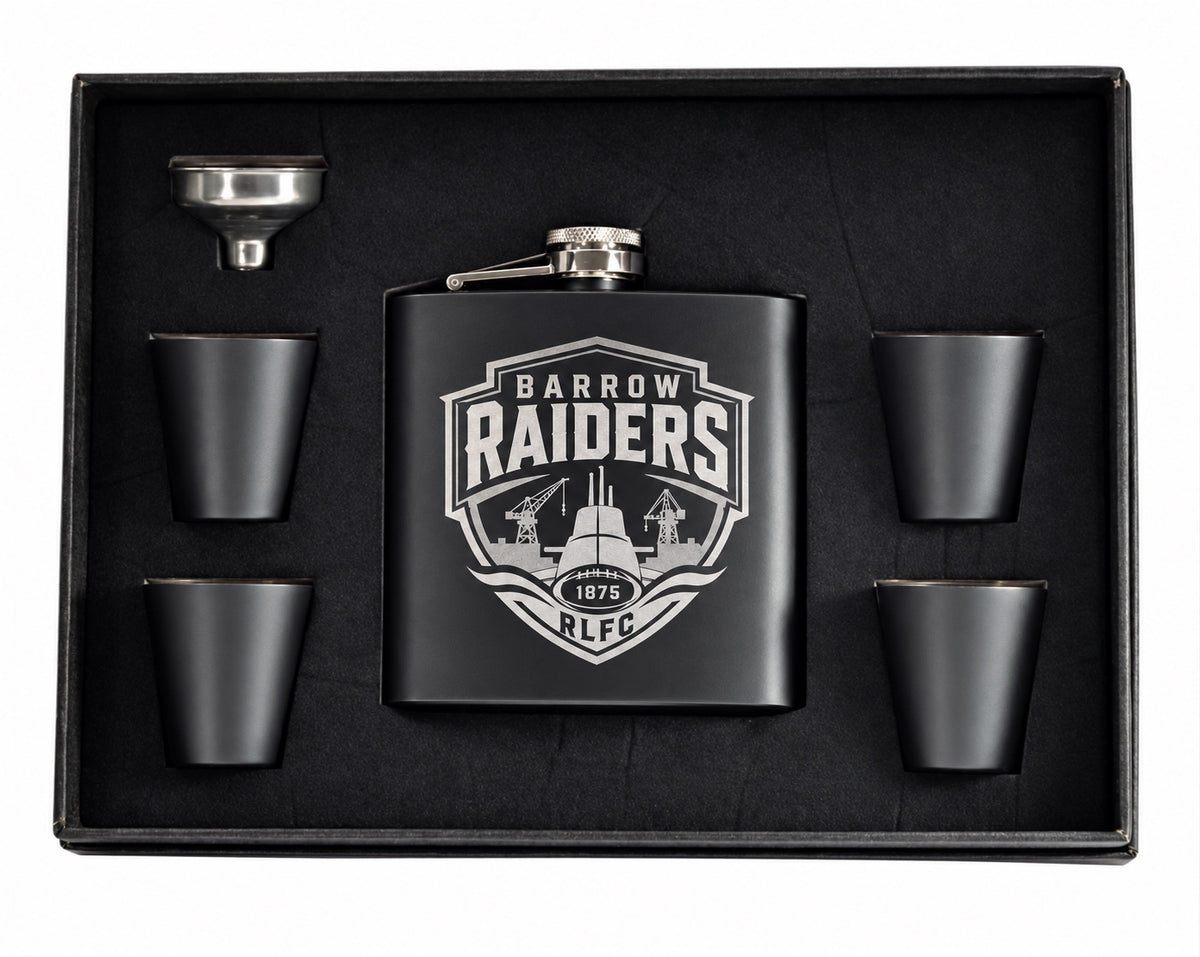 Barrow Raiders 6oz Hip Flask with Shot Cups