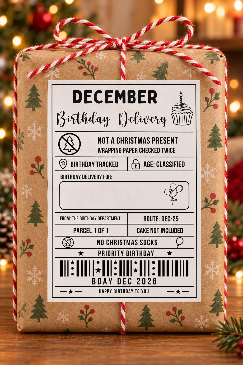 Personalised 4 by 6 inch Christmas parcel label, design 2 in the festive collection
