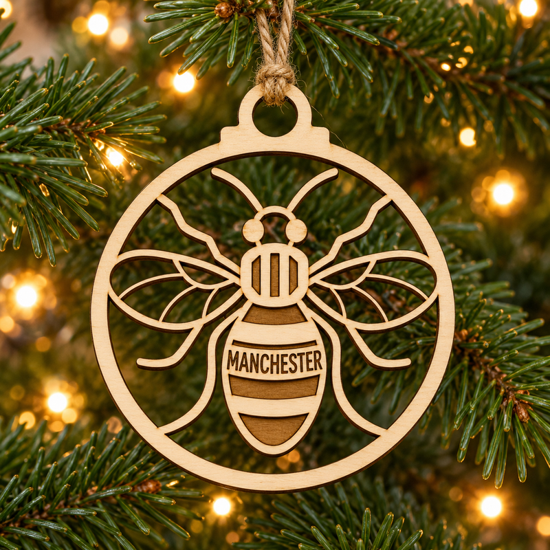Personalised Manchester Bee Christmas Tree Decoration
