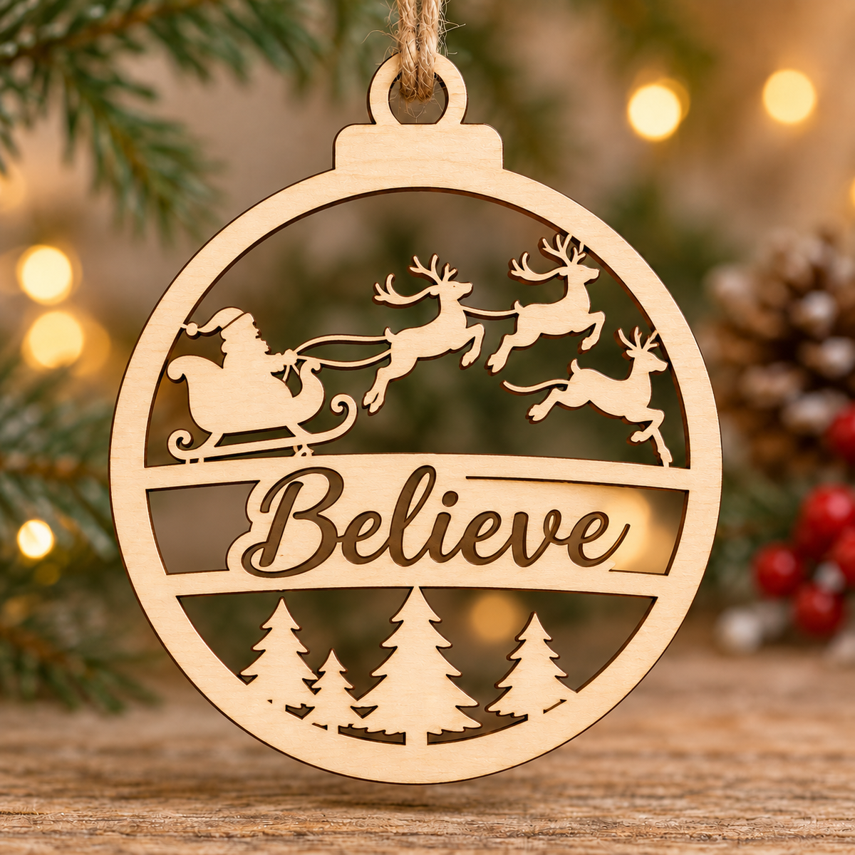 Believe Santa Sleigh Christmas Bauble