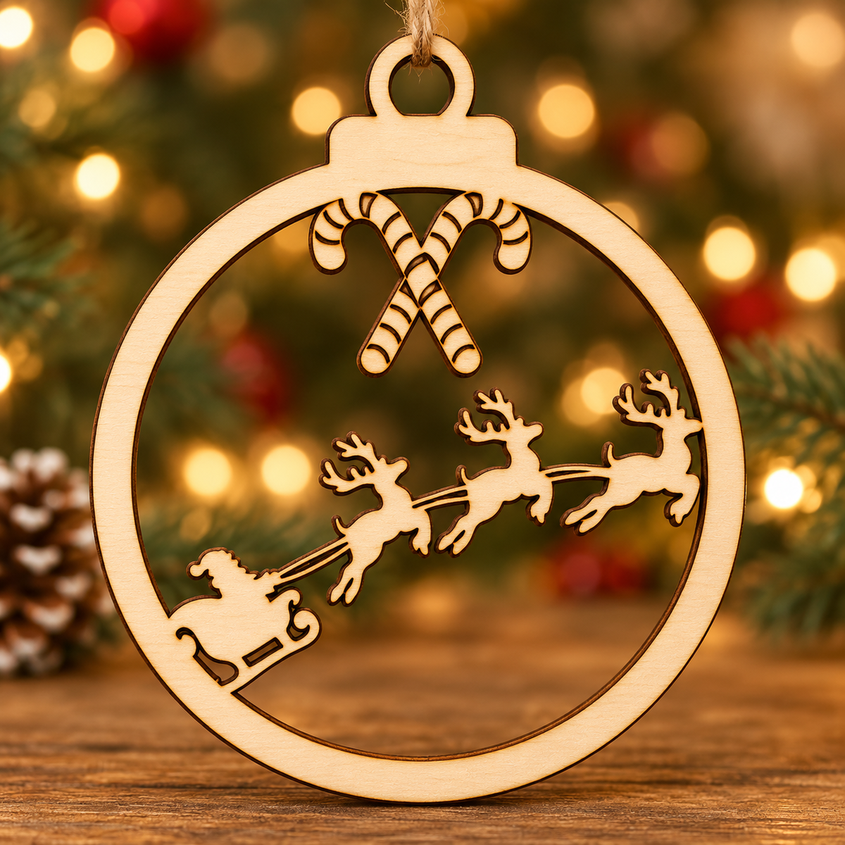 Candy Cane Santa Sleigh & Reindeer Christmas Bauble