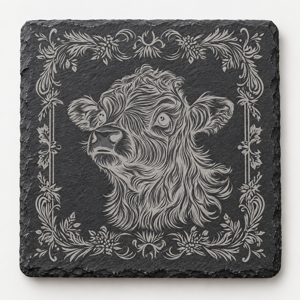 Christmas Calf Portrait Slate Coaster
