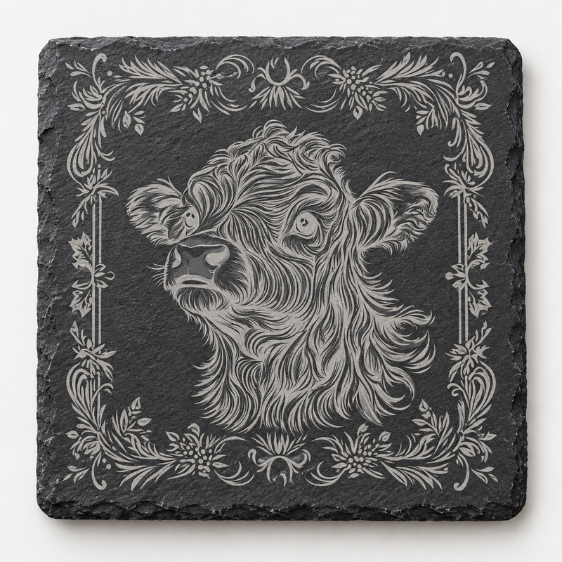 Christmas Calf Portrait Slate Coaster