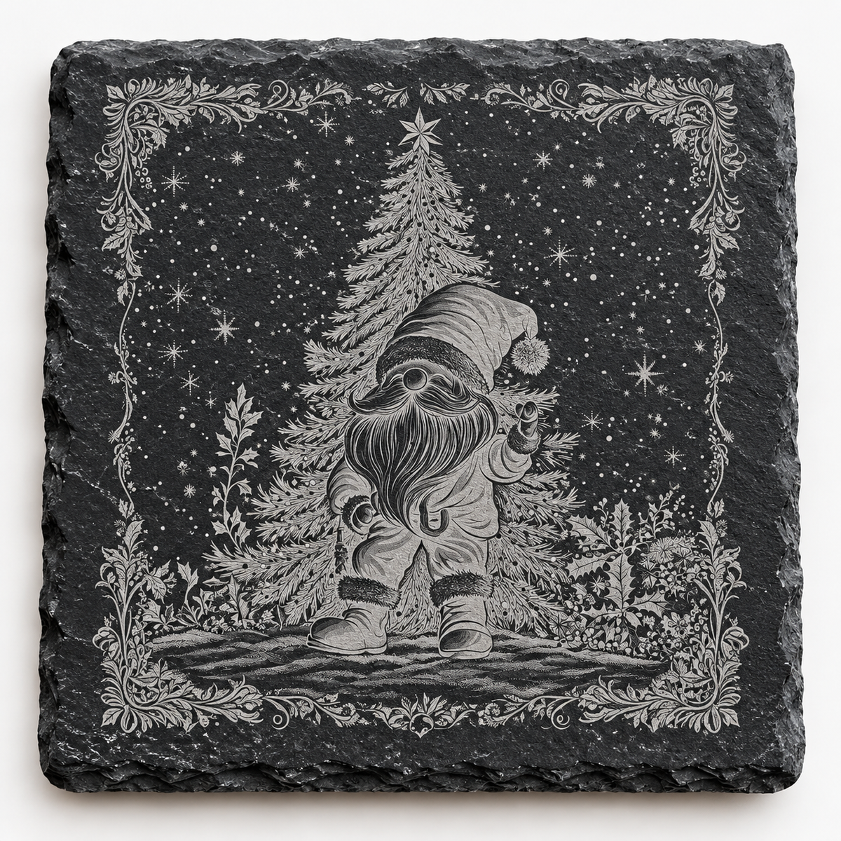 Christmas Gnome by Tree Slate Coaster