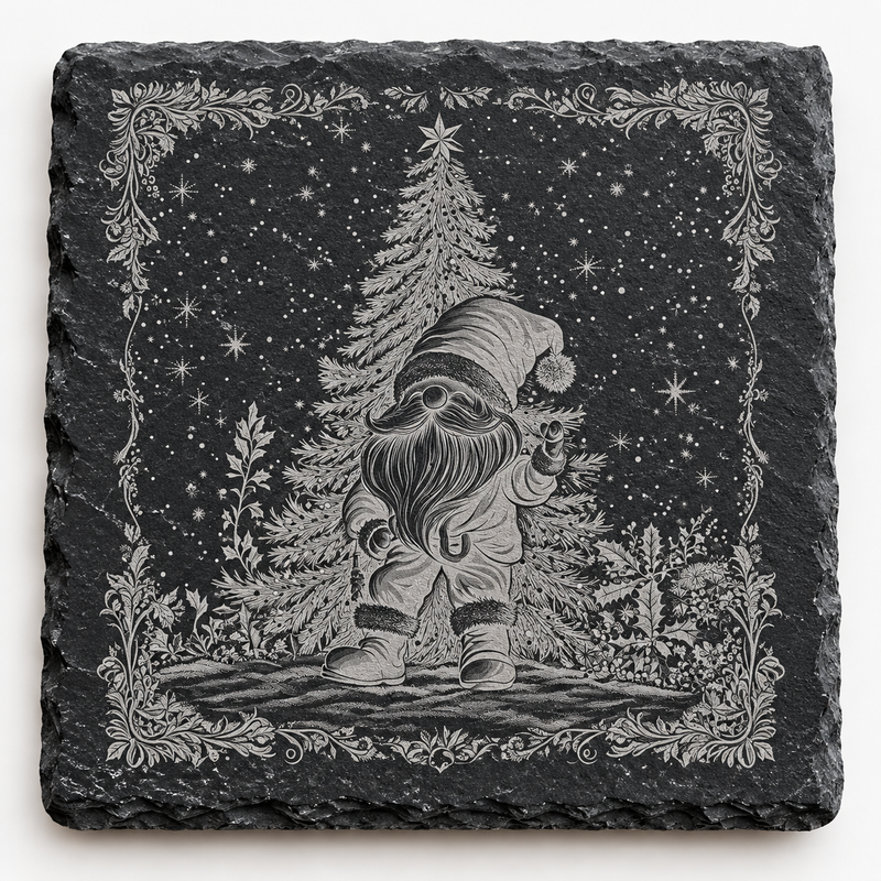 Christmas Gnome by Tree Slate Coaster