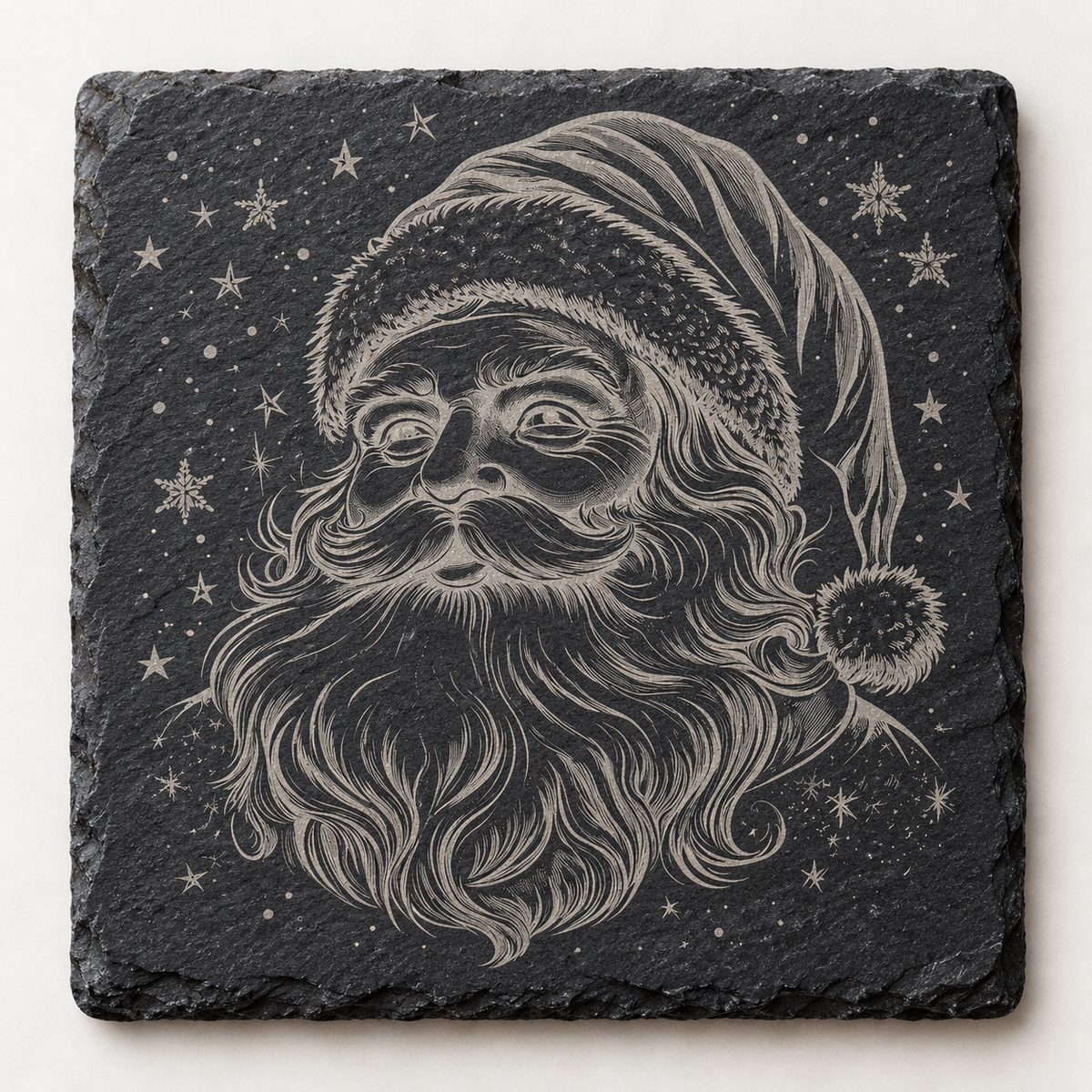 Classic Santa Portrait Snowfall Christmas Slate Coaster