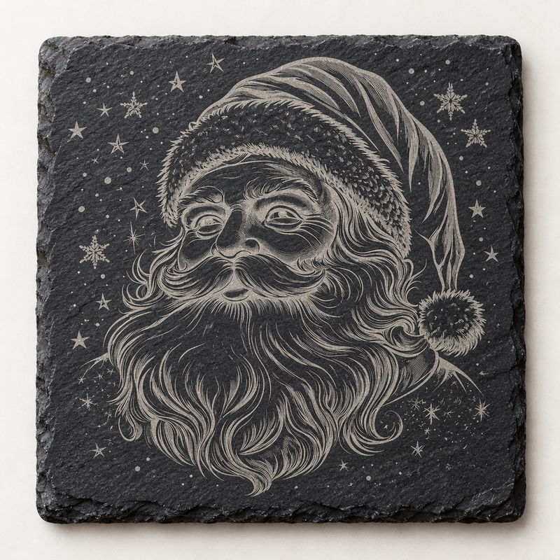 Classic Santa Portrait Snowfall Christmas Slate Coaster