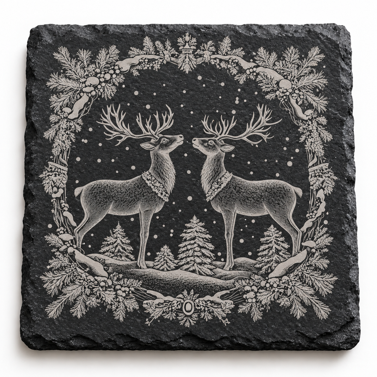 Deer Pair Christmas Slate Coaster
