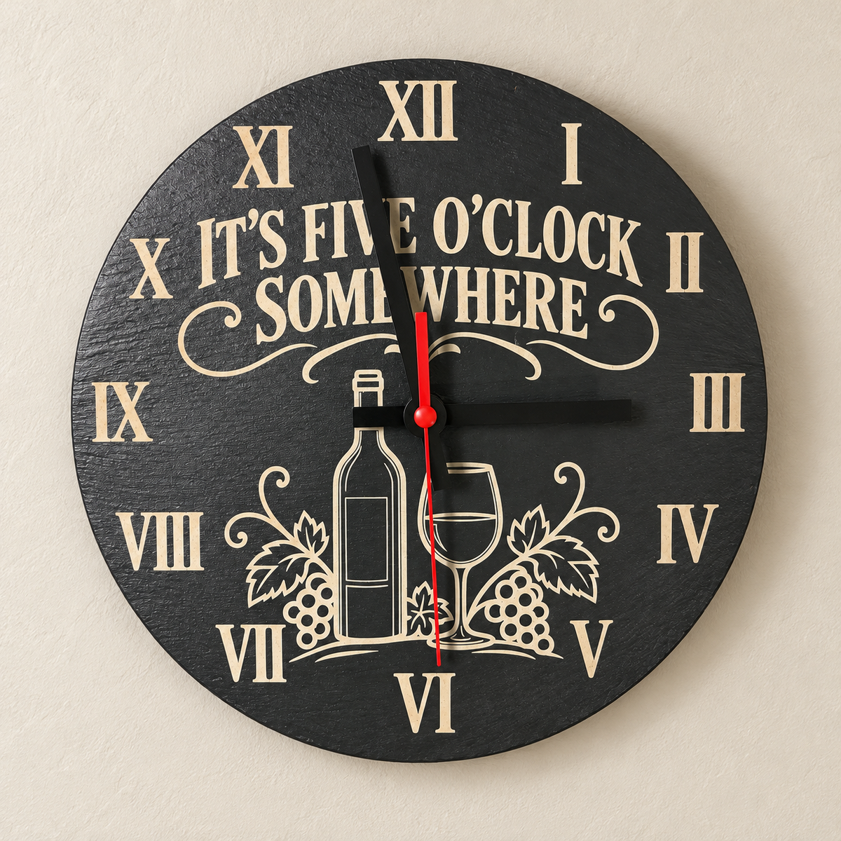 It's Five O'Clock Somewhere engraved slate clock