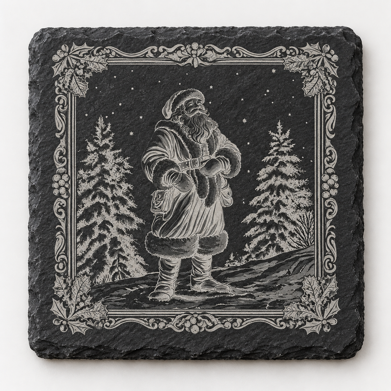 Framed Santa Winter Christmas Slate Coaster