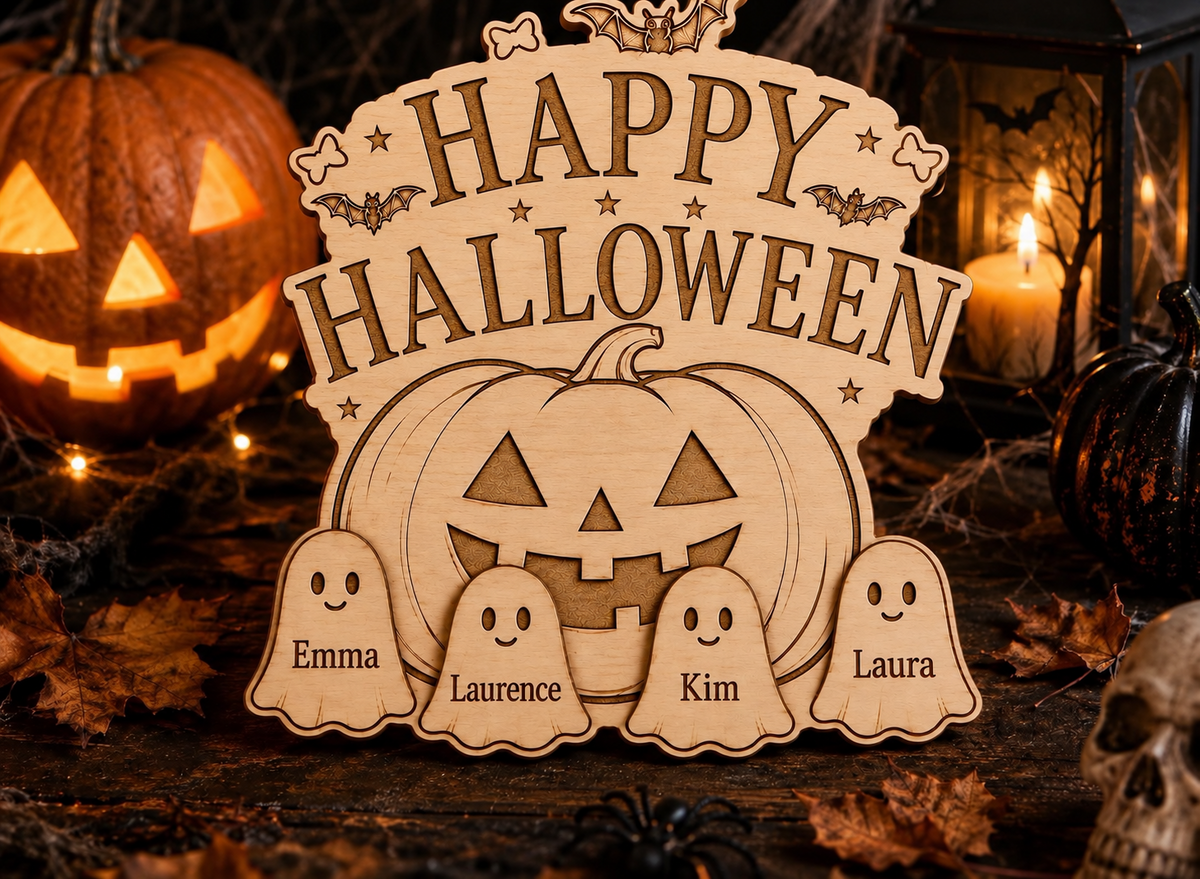 Personalised Happy Halloween wooden family decoration
