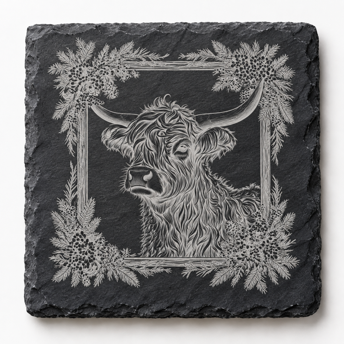 Highland Cow Rustic Christmas Slate Coaster